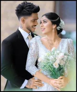 Pathum Nissanka with his wife Esha Kumarasighe